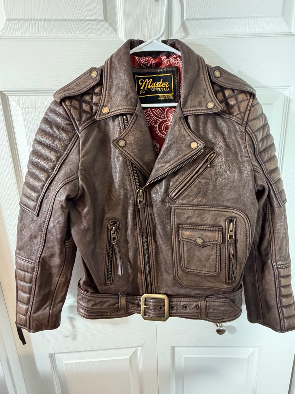 Master Supply Co Belvedere Full Grain Leather Moto Jacket Brown Mens Small